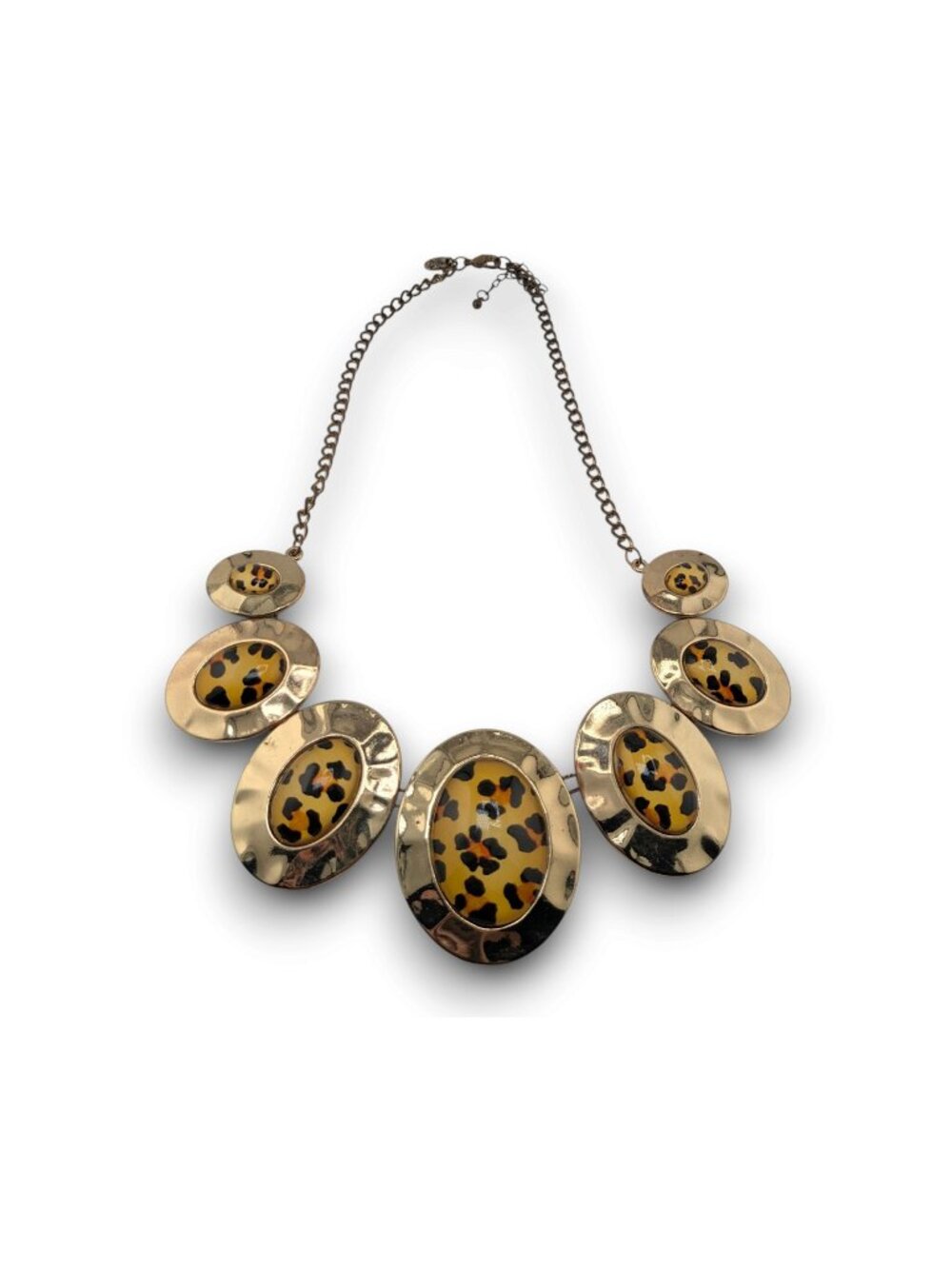 Charming Charlie Leopard Print Gold Tone Statement Bib Necklace Safari Glam